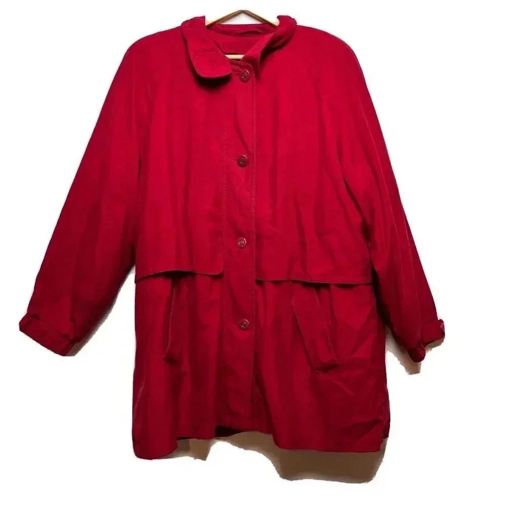 Gallery Petites Red Wool Blend Removeable Liner Trench Coat Sz L Classic Winter